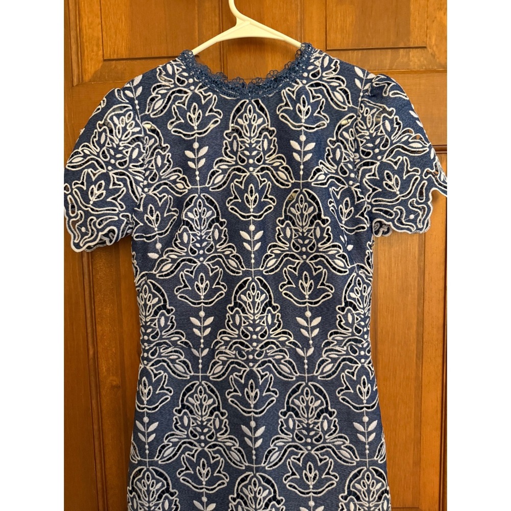 Shoshanna Darcy Two-Tone Lace Mermaid Midi Dress Womens Size 0 Blue Lined